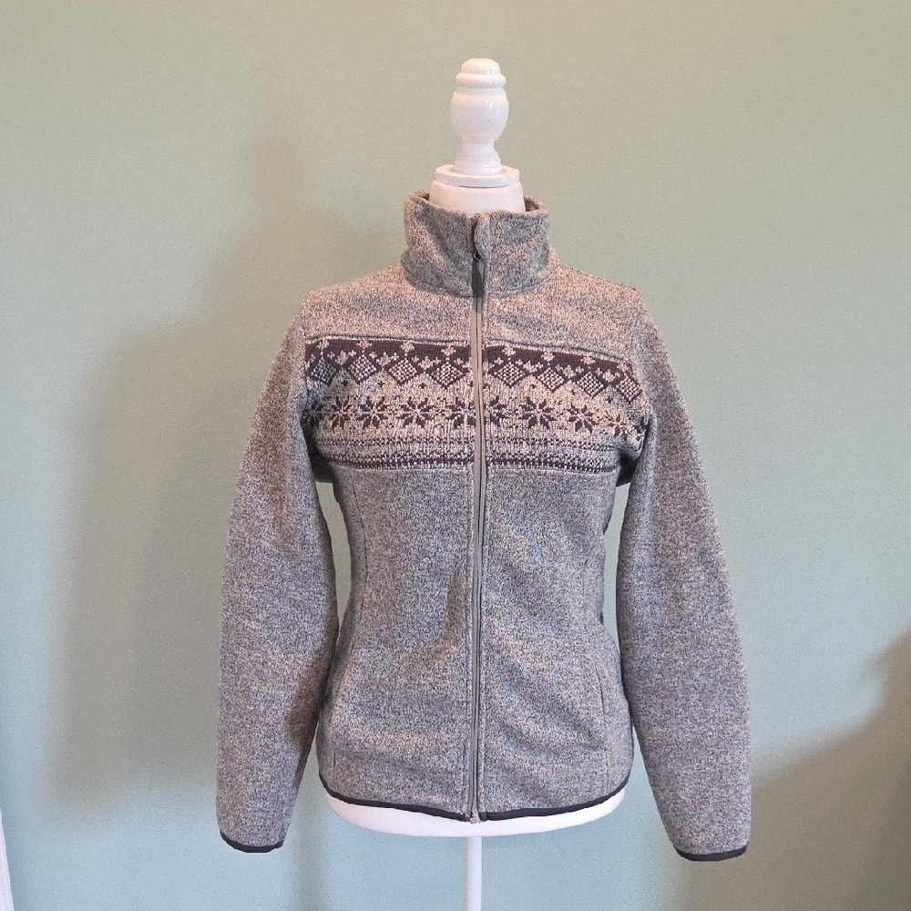 CB Women's Size Large Gray On Gray Patterned Knit With Fleece Lining Jacket